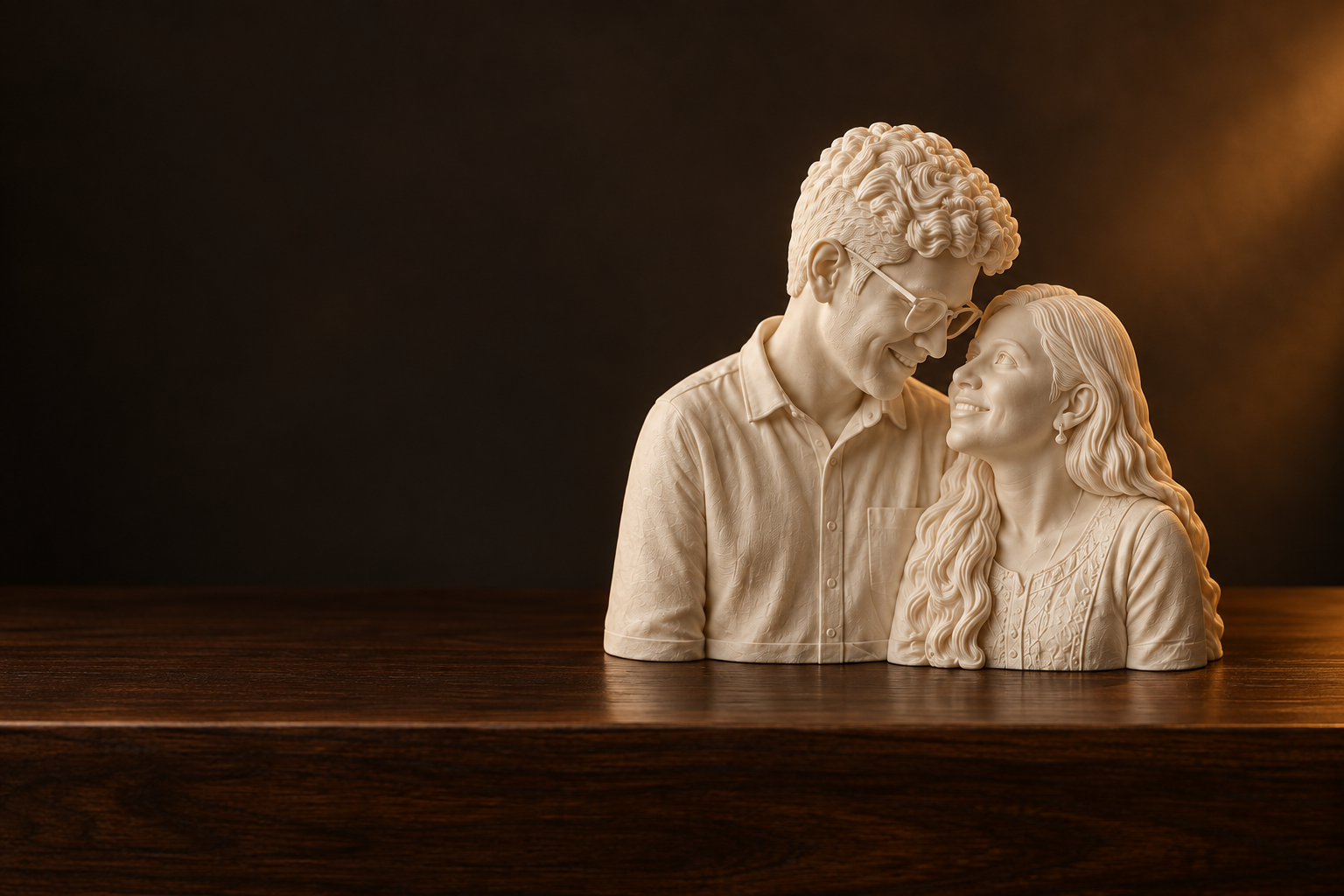 Personalized ivory couple figurine in a warm studio setting