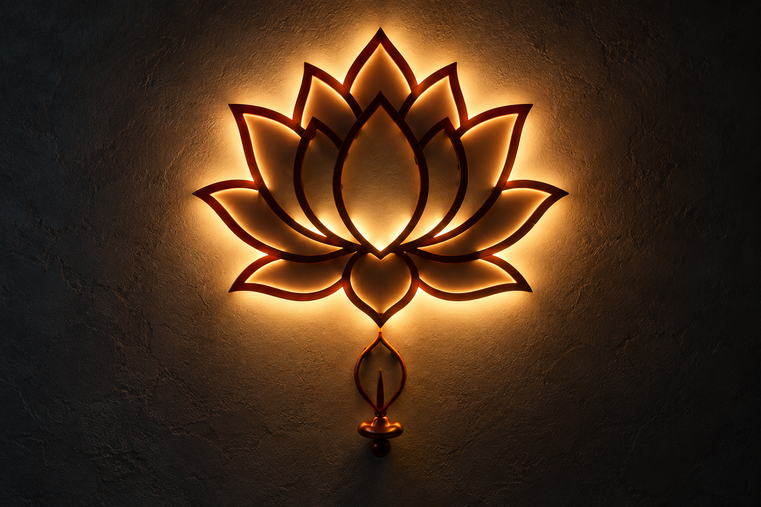 Warm illuminated smart lotus wall light on a graphite wall